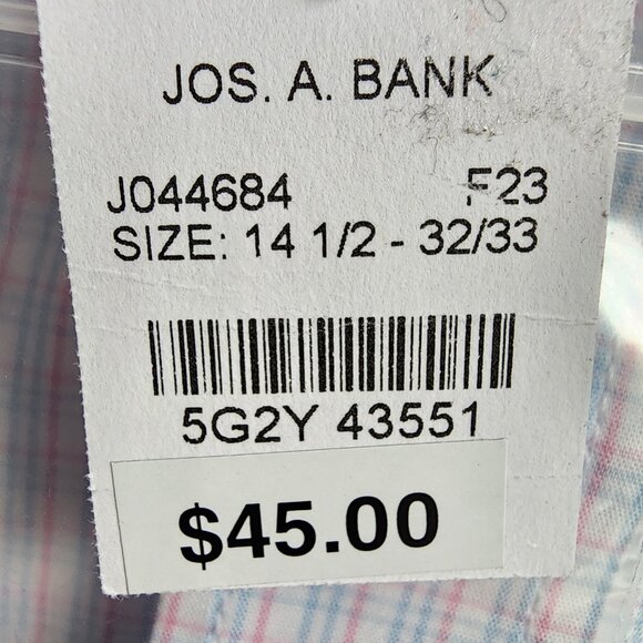 14.5 32/33 Dress Shirt White Blue Pink Checked Jos A Bank Size New Checks Mens - Picture 5 of 17